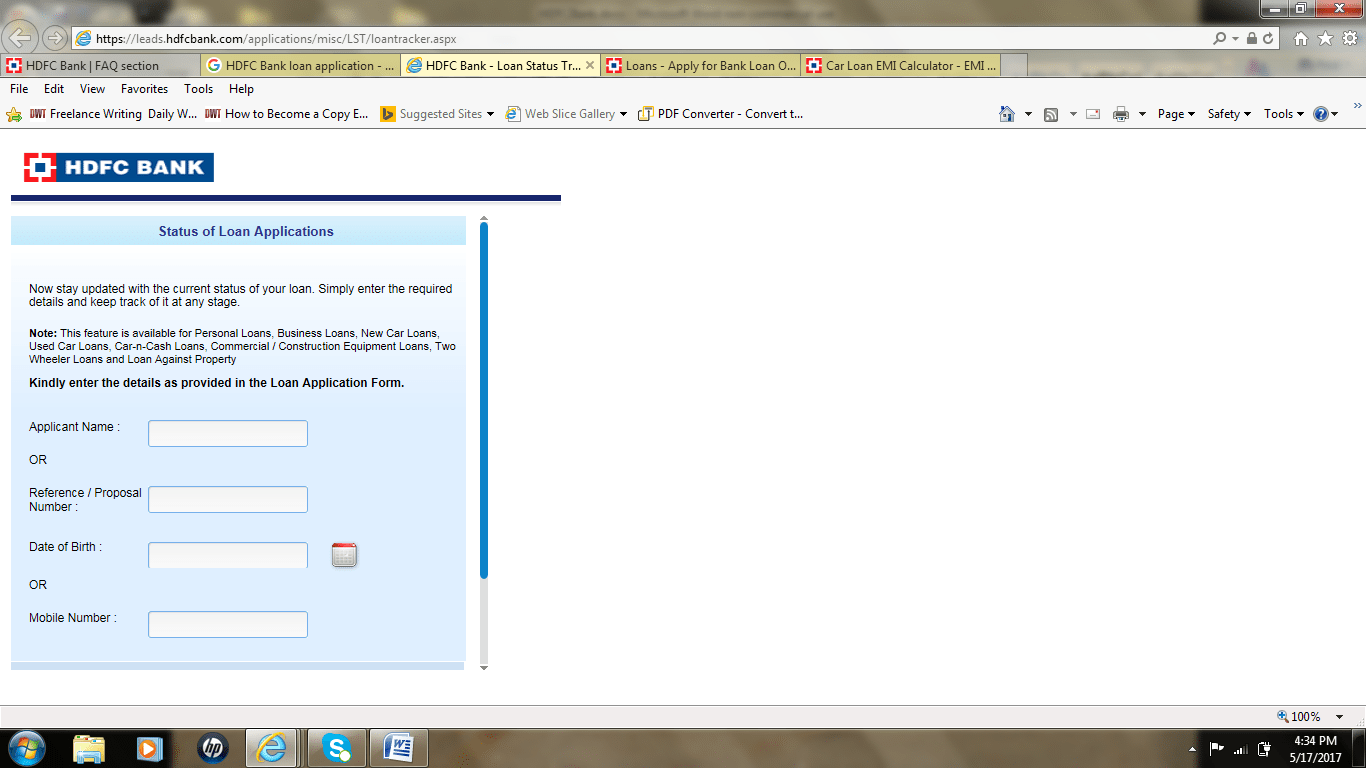 Loan status of HDFC