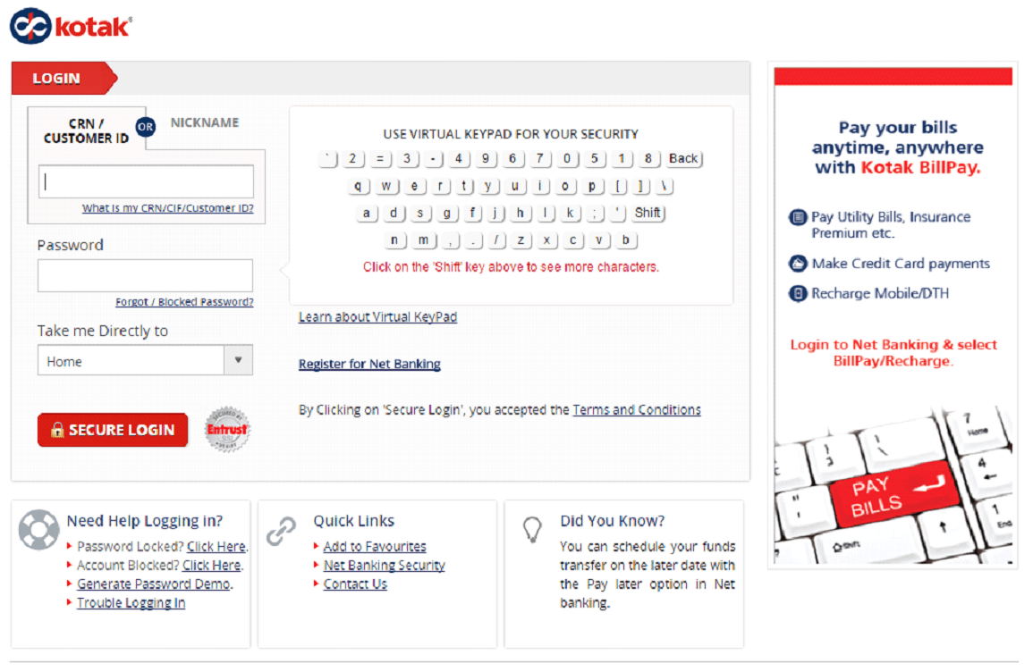 kotak login page