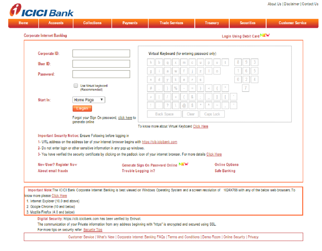 ICICI Corporate banking login