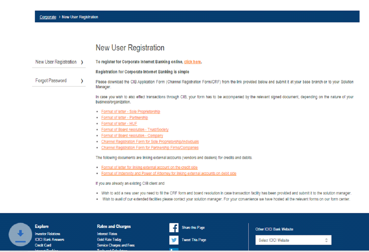 ICICI new user registration steps