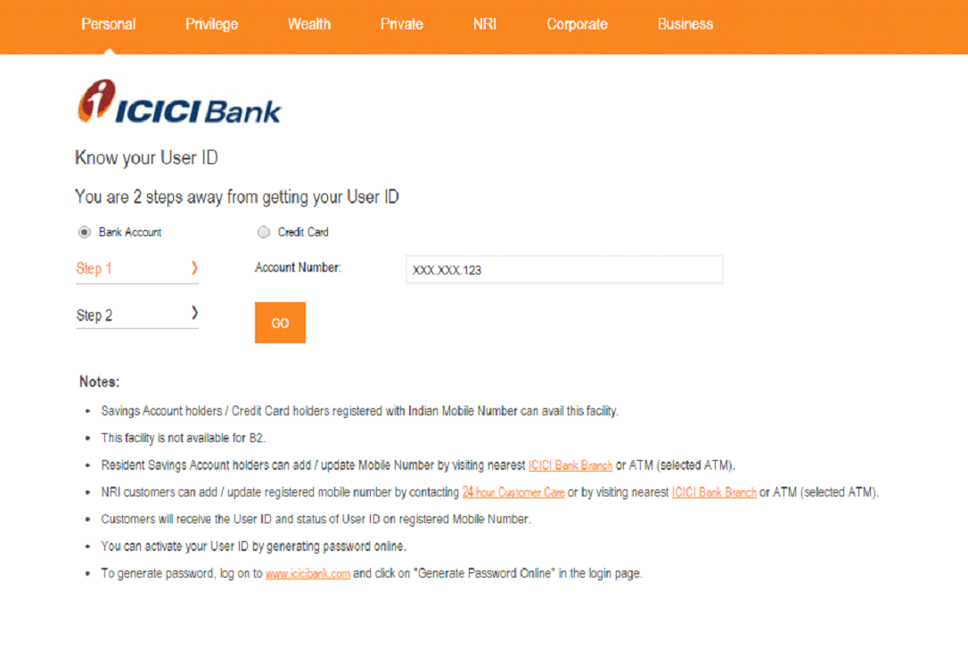 ibc bank online forgot user id