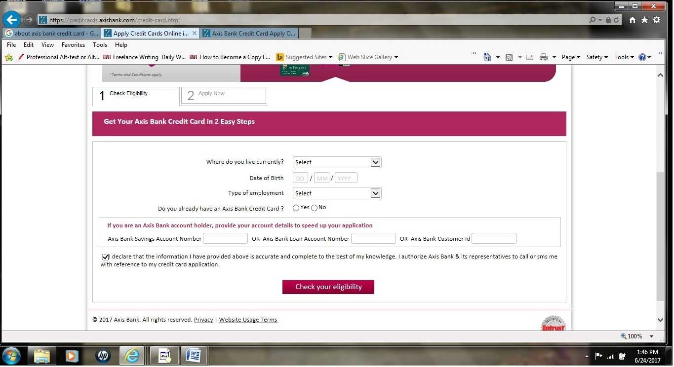 axis bank credit card online application status