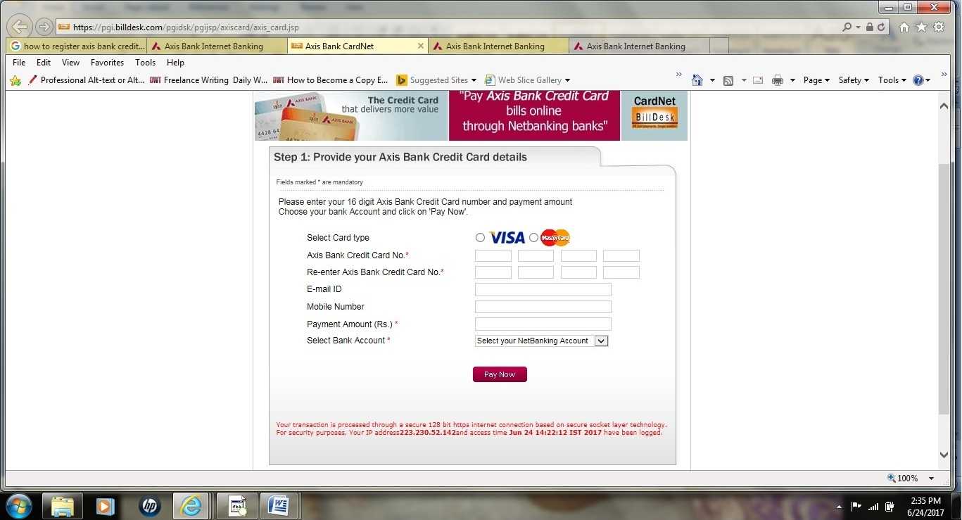 axis bank master credit card payment online