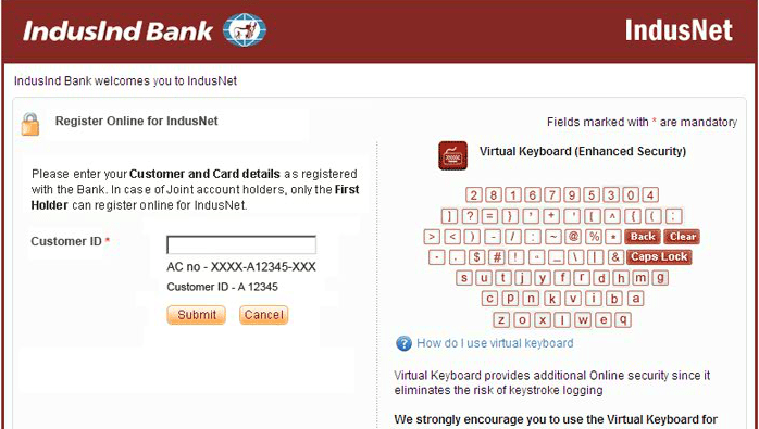 net banking registration IndusInd