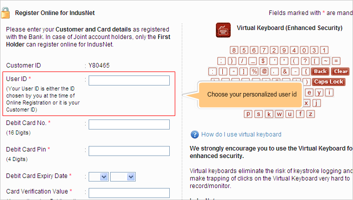 IndusInd bank Registration process 