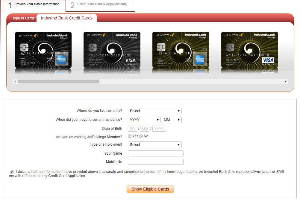 online IndusInd credit card application form