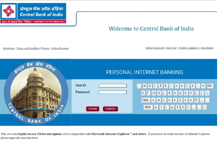 central bank of India net banking 