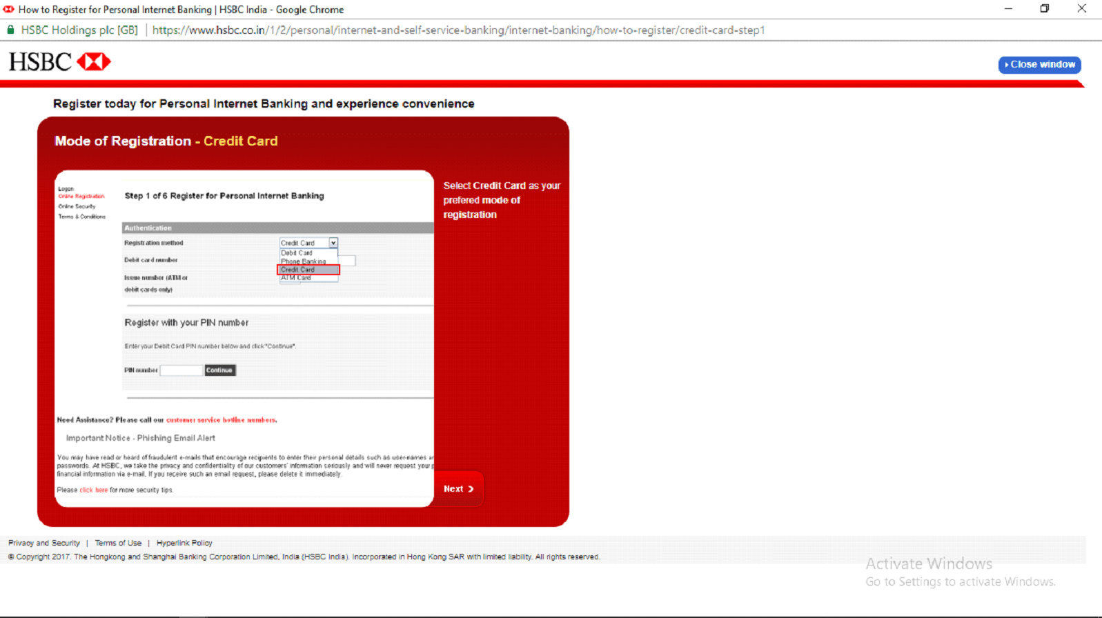 HSBC Credit Cards registration