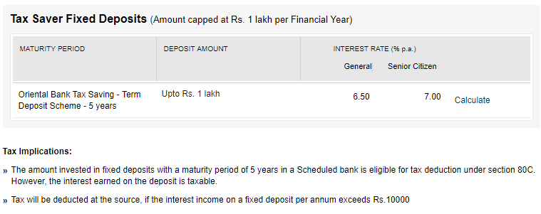 tax saving deposits of OBC