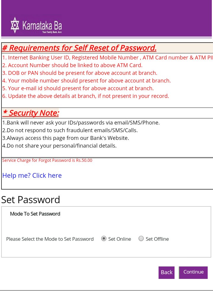 password reset karnataka